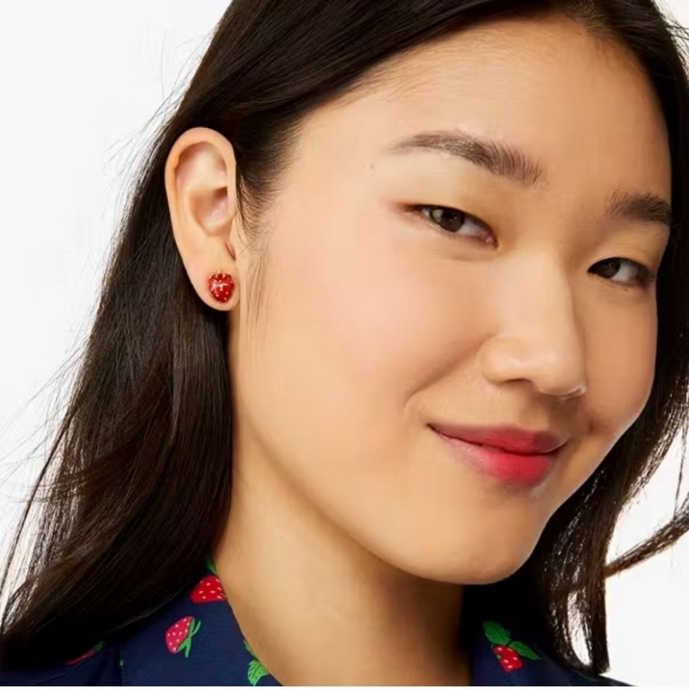 🍓🔹️Kate Spade🔹️ Strawberry Fields Studs novelty studs +Necklace Bundle Set - Picture 4 of 6